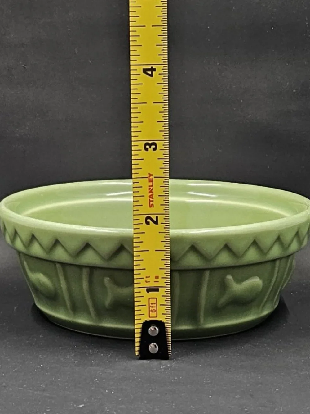 Green Ceramic Cat Bowl embossed fish motif